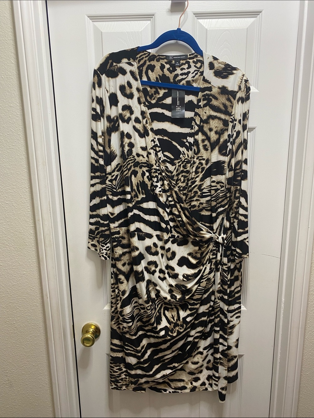 INC International Concepts Animal Print Wrap Dress — Black, Cream & Brown